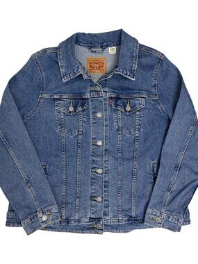 LEVIS Jean Jacket DENIM Designer Blue Bomber Button Coat Womens 2X
